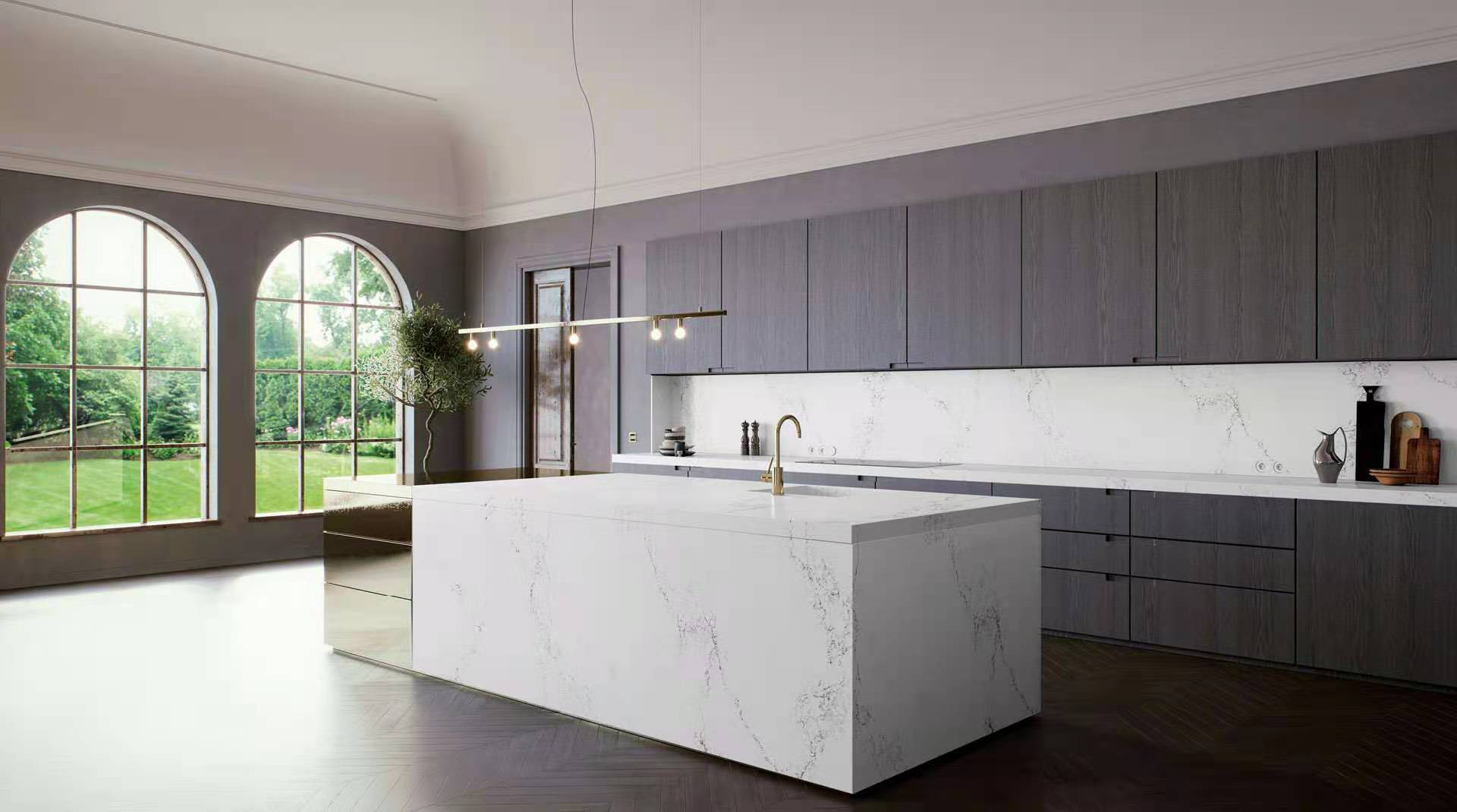 DL-21615 Derobo White Quartz Stone Slab Kitchen Countertop 